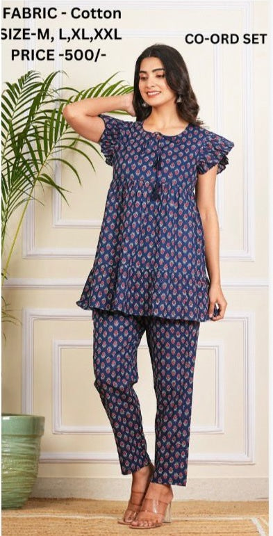 Navy Blue Jaipur Cotton Coord Set